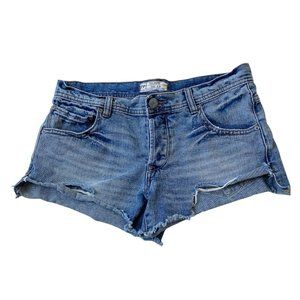 Free People Shark Bite Cutoff Light Vintage Blue Denim Womens Shorts Size 27